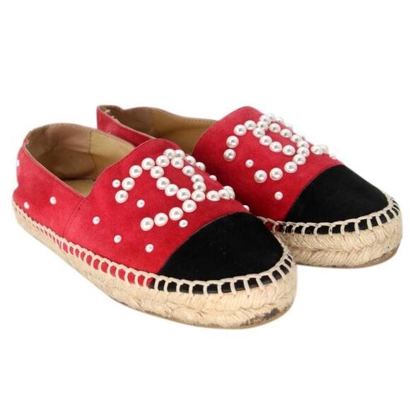 Chanel Espadrille 37 Suede and Faux Pearl Cc Cap-toe Flats CC-S0207P-C042 - Picture 3 of 9